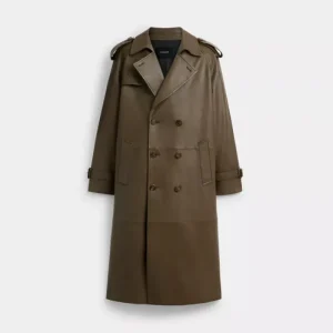 COACH Leather Trench Coat Deep Olive Outlet