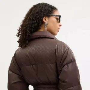 COACH Mid Length Belted Down Jacket In Recycled Polyamide Brown Best Sale