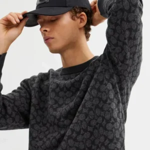 COACH Signature Crewneck Sweater Charcoal Signature Best